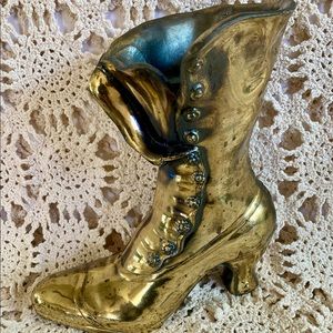 Large Vintage Victorian Brass Boot Vase Planter